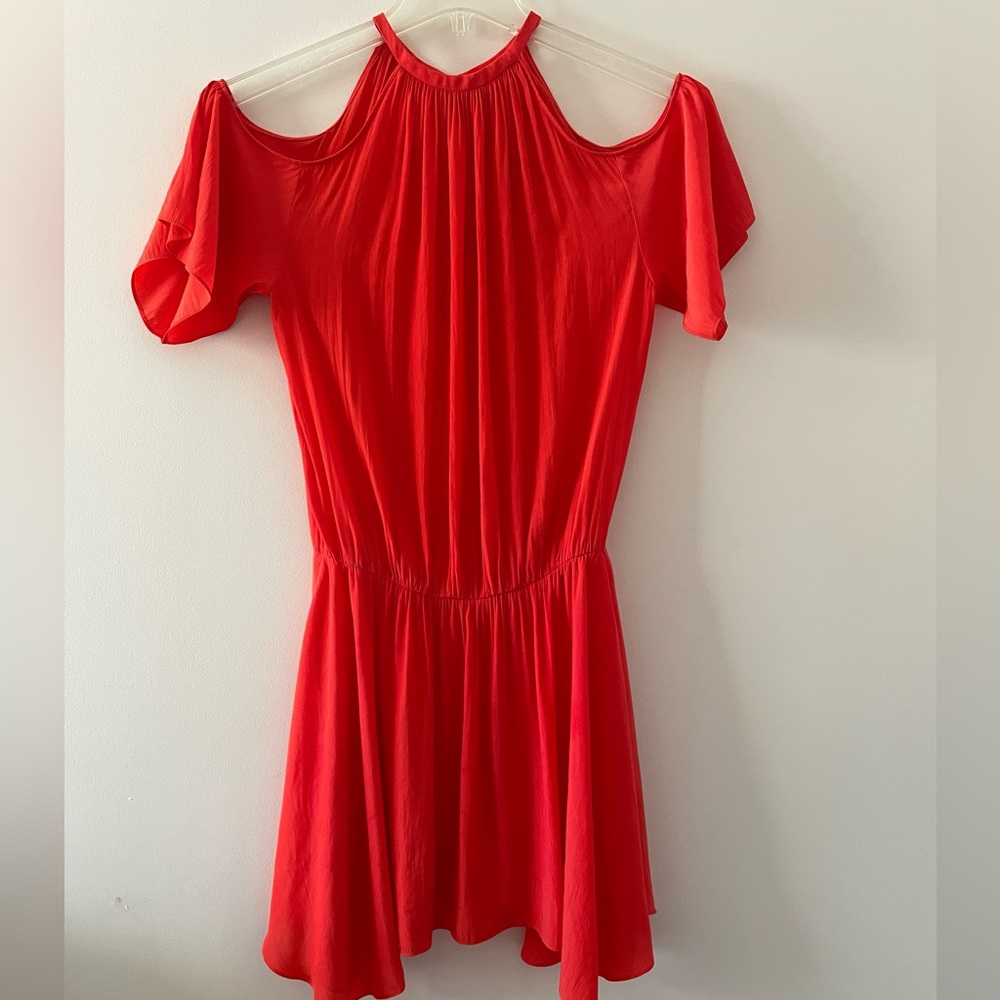 RAMY BROOK Eileen Red Mini Dress Could Shoulder Silky Tunic - Picture 4 of 10